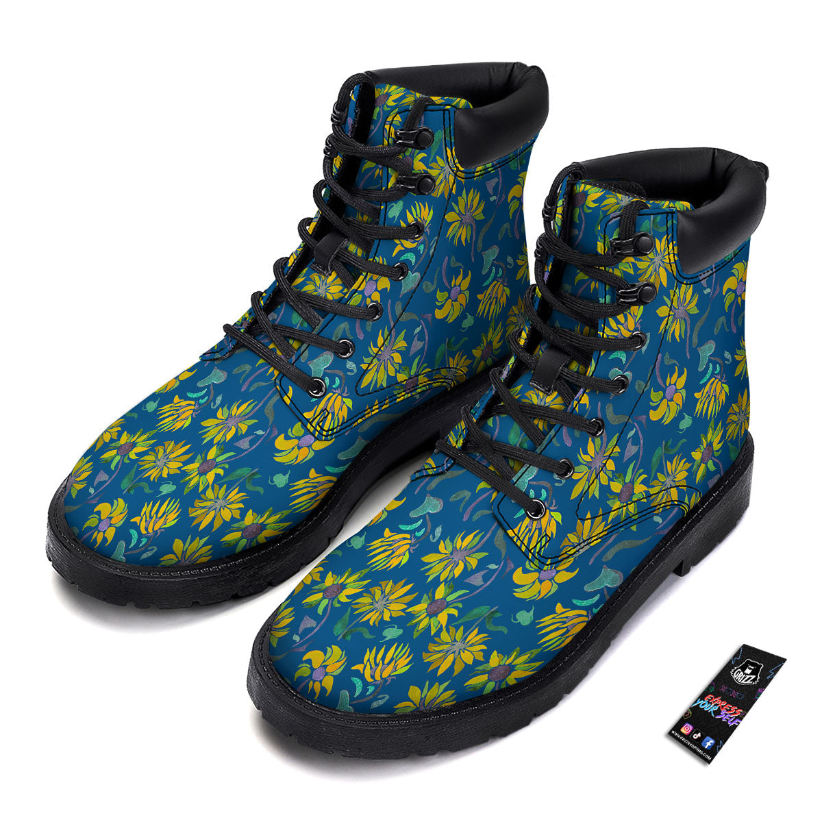 Sunflower Navy Print Pattern Boots-grizzshop