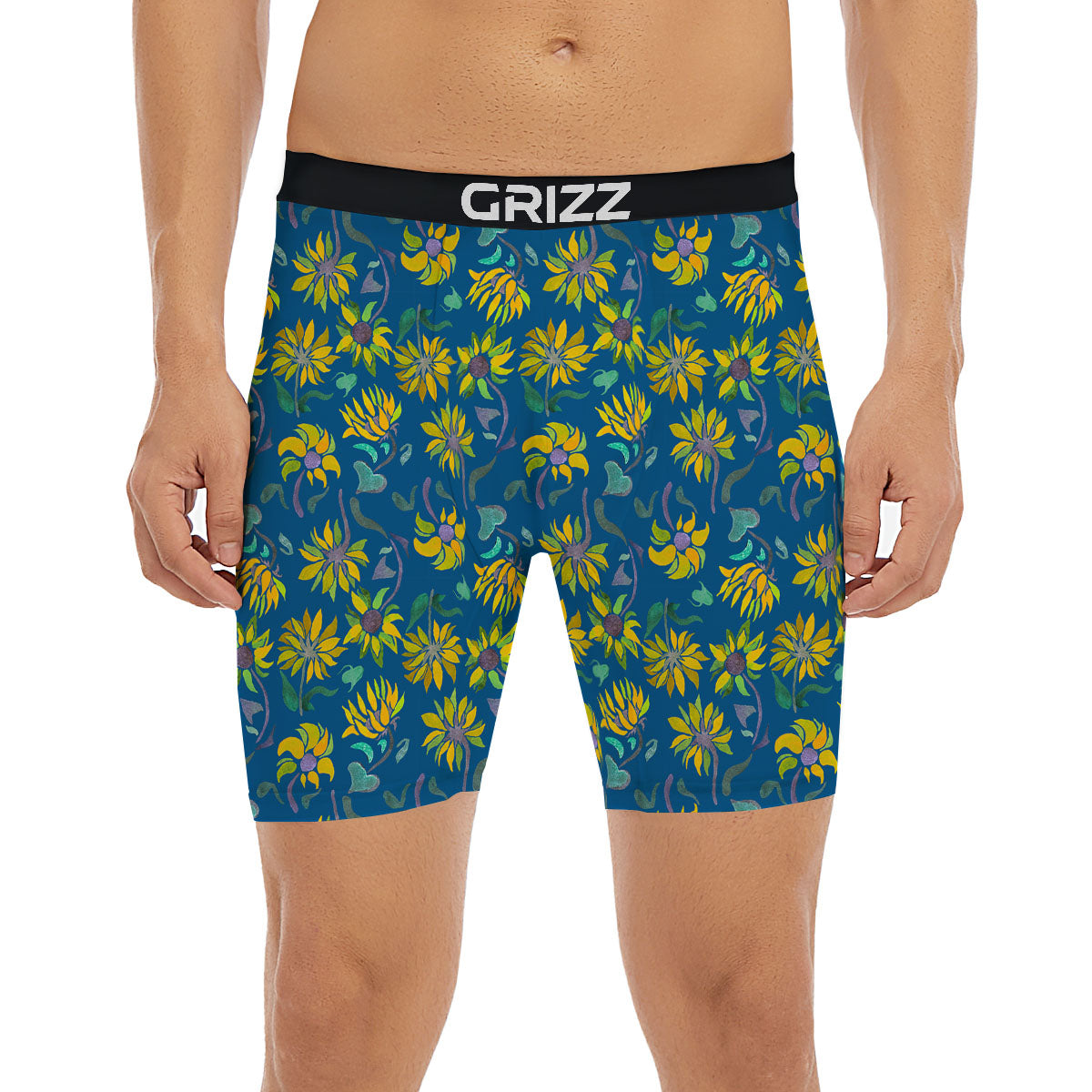 Sunflower Navy Print Pattern Boxer Briefs-grizzshop