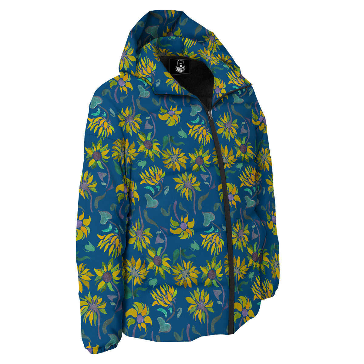 Sunflower Navy Print Pattern Down Jacket-grizzshop