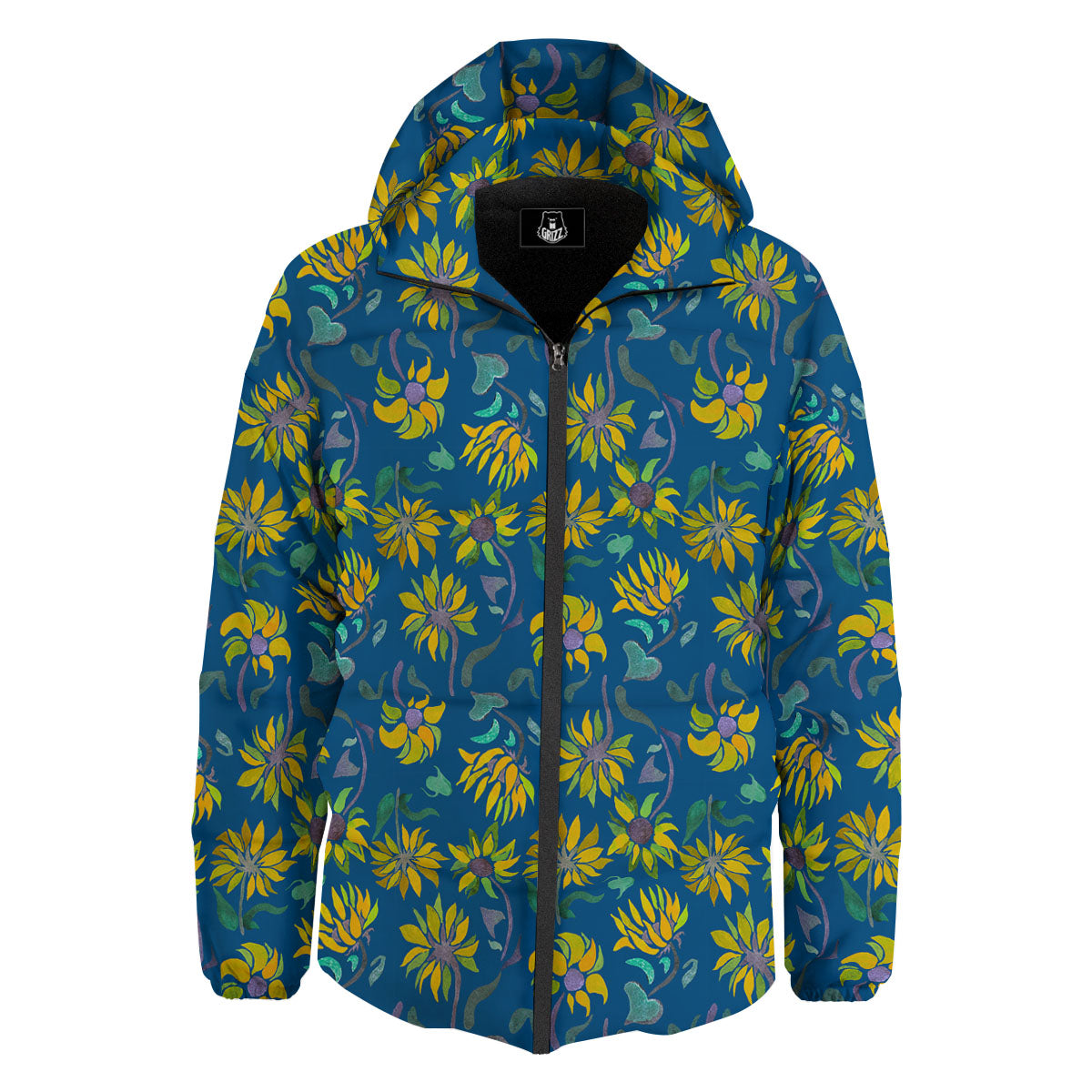 Sunflower Navy Print Pattern Down Jacket-grizzshop