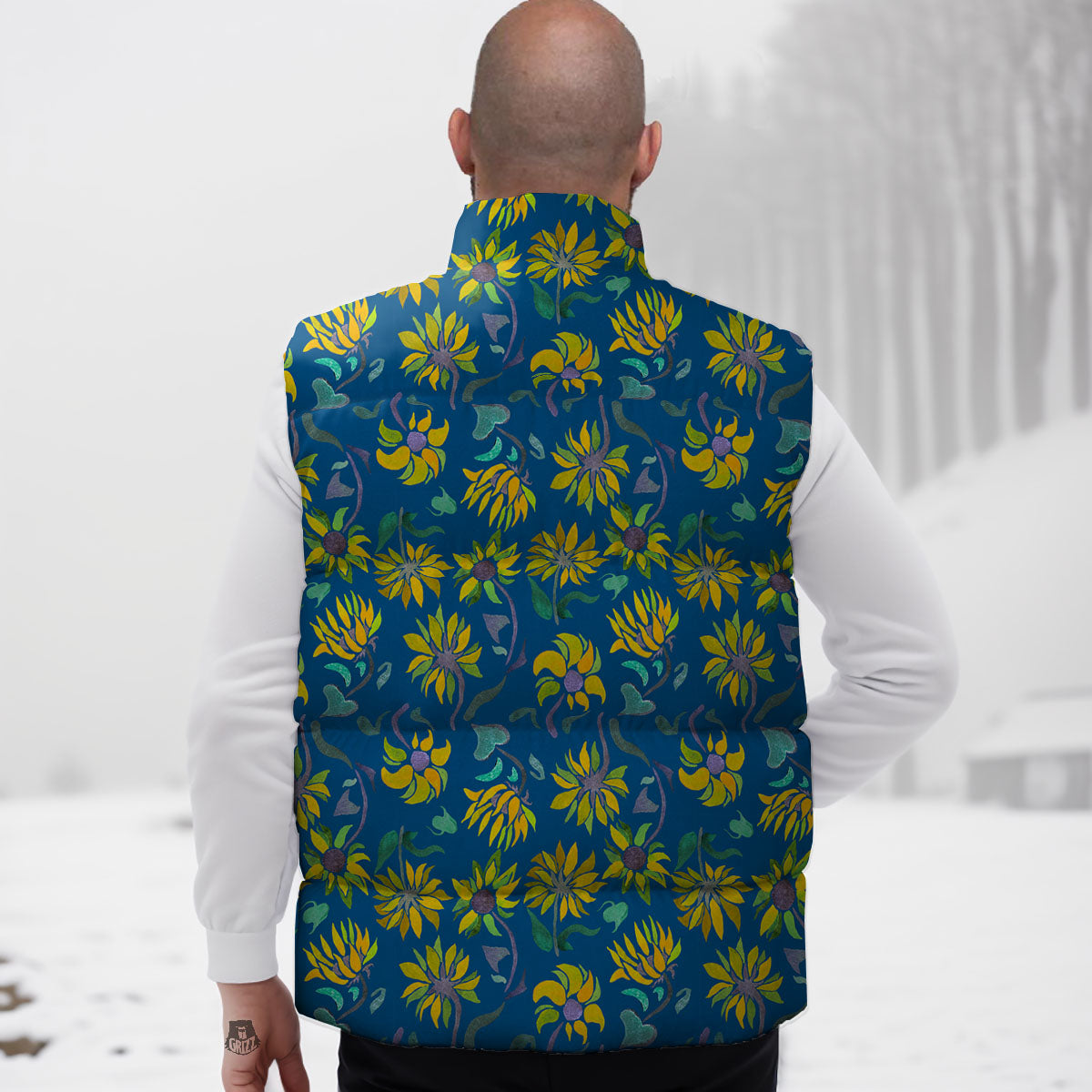 Sunflower Navy Print Pattern Down Vest