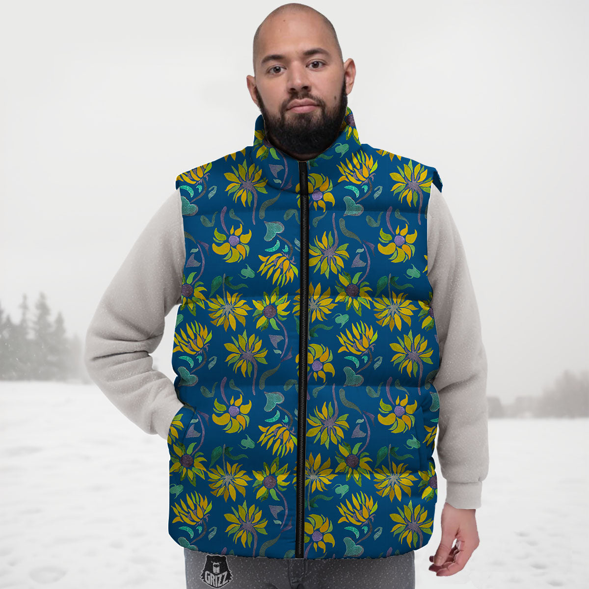 Sunflower Navy Print Pattern Down Vest
