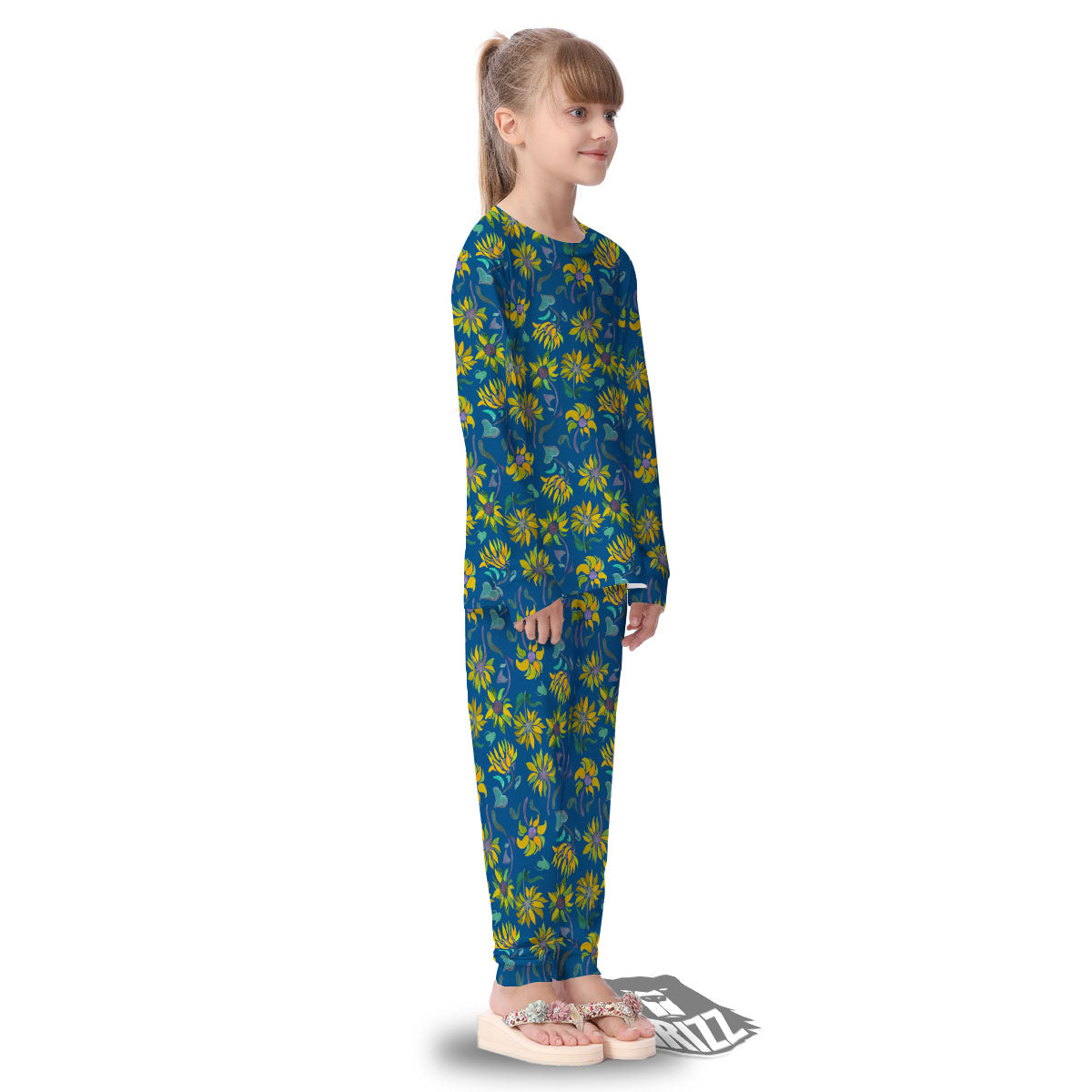 Sunflower Navy Print Pattern Kid's Pajamas-grizzshop