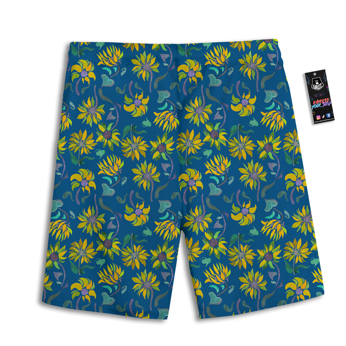 Sunflower Navy Print Pattern Men's Athletic Shorts