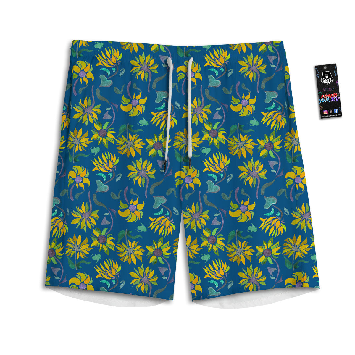 Sunflower Navy Print Pattern Men's Athletic Shorts