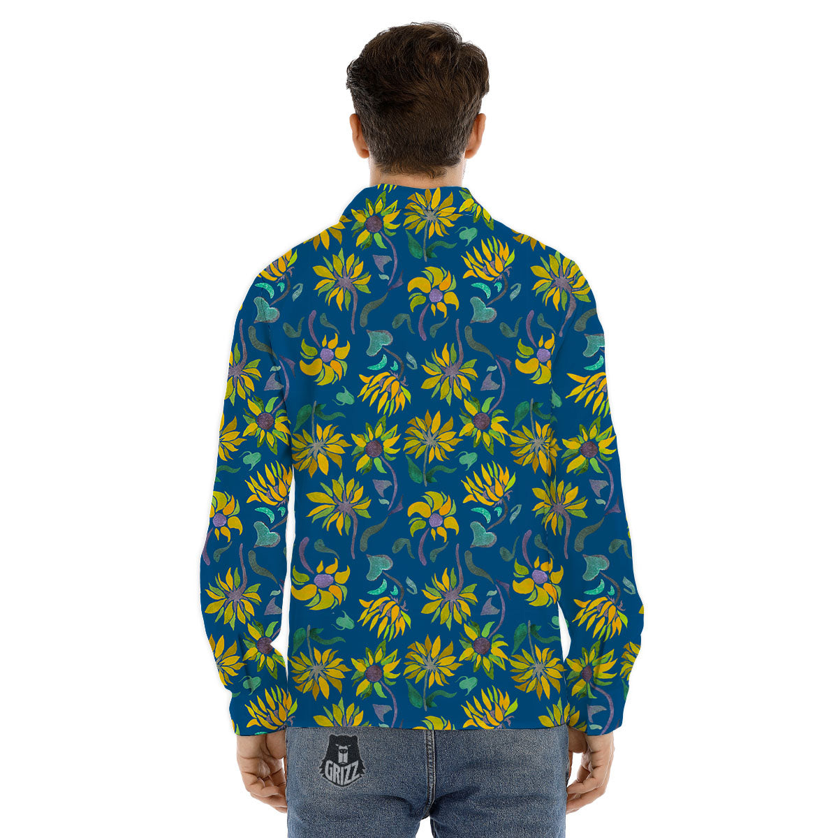 Sunflower Navy Print Pattern Men's Dress Shirts-grizzshop