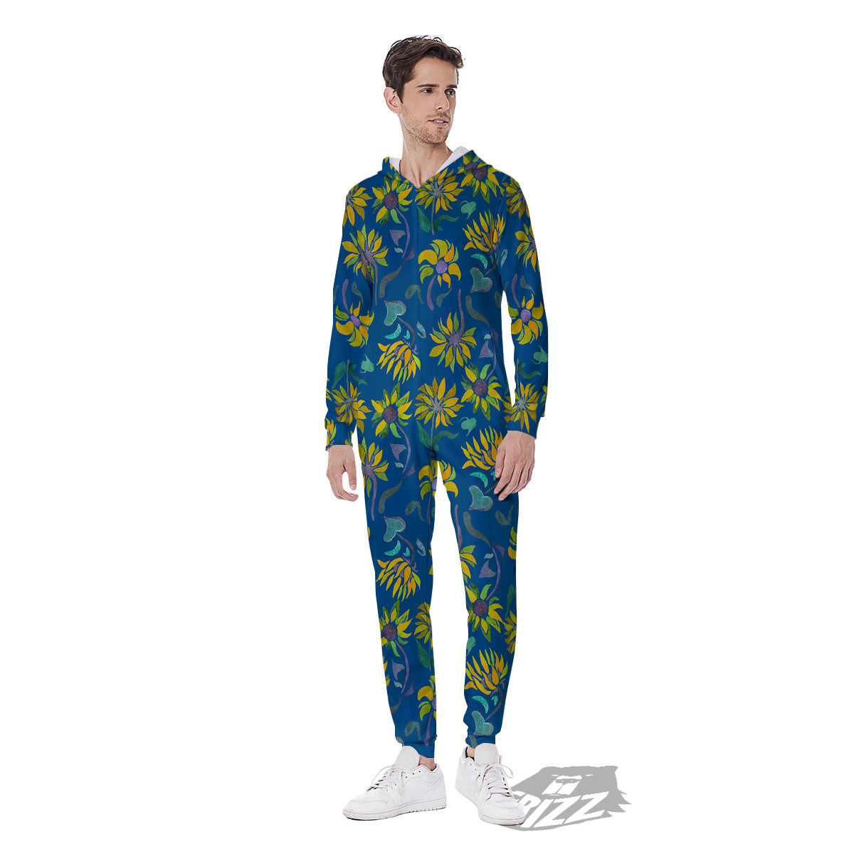 Sunflower Navy Print Pattern Men's Jumpsuit-grizzshop