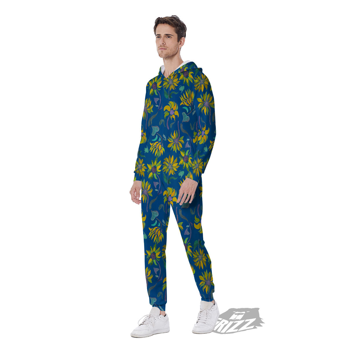 Sunflower Navy Print Pattern Men's Jumpsuit-grizzshop