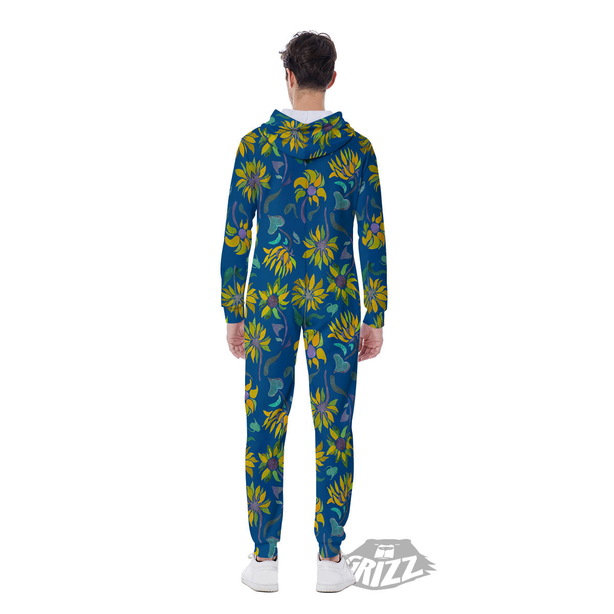 Sunflower Navy Print Pattern Men's Jumpsuit-grizzshop