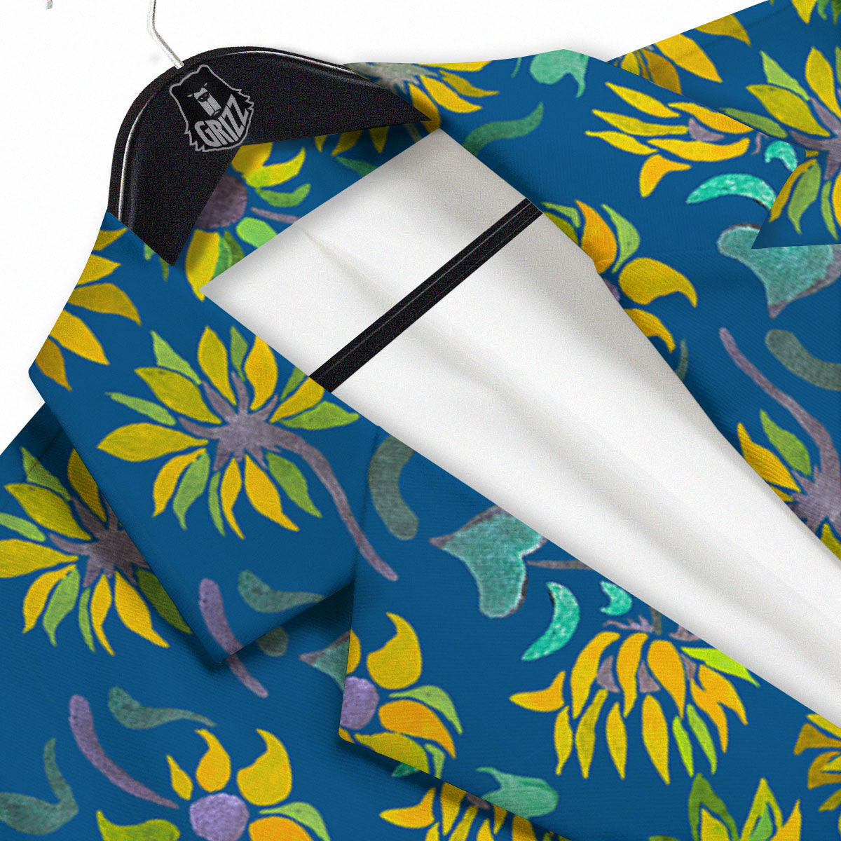 Sunflower Navy Print Pattern Men's Sport Coat-grizzshop