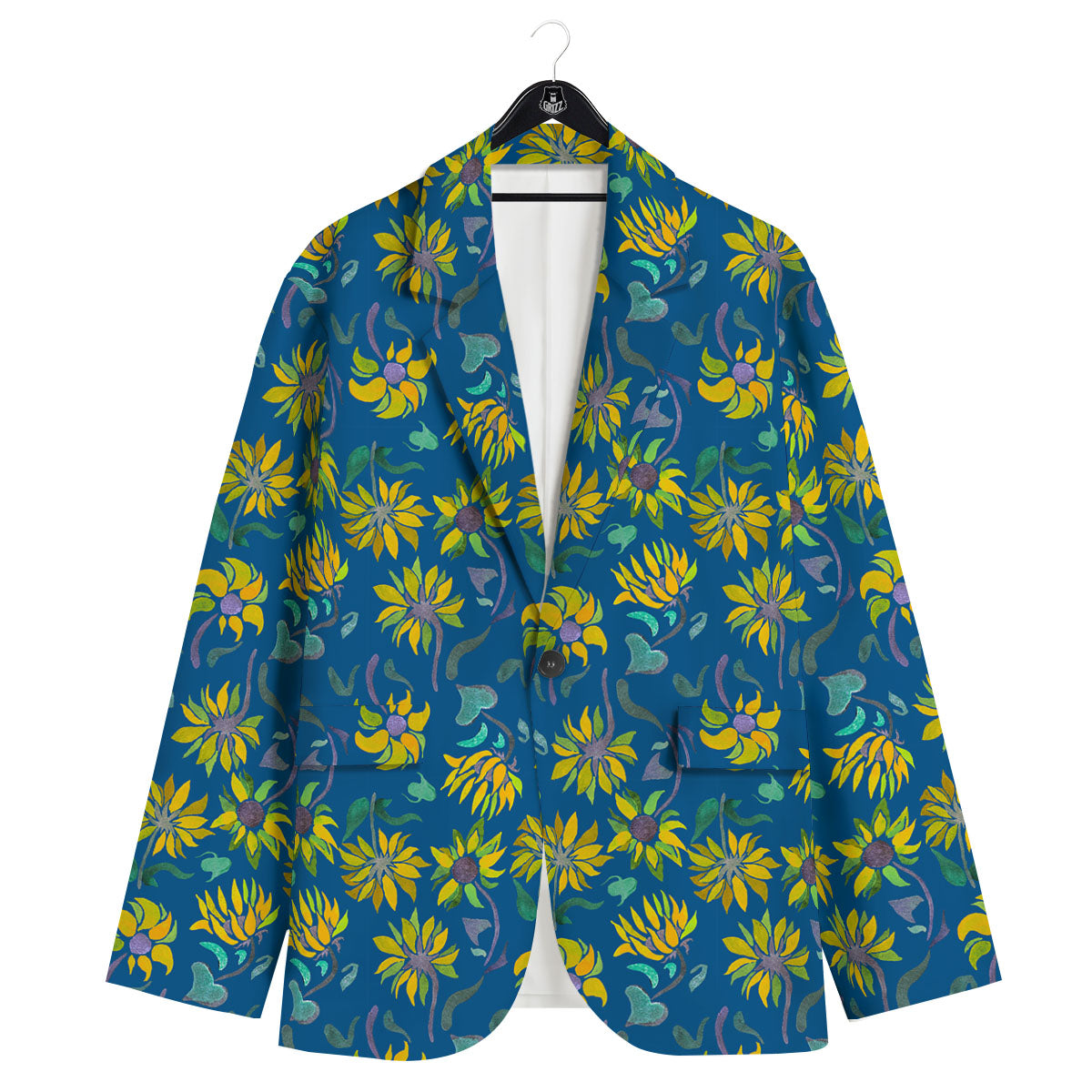 Sunflower Navy Print Pattern Men's Sport Coat-grizzshop