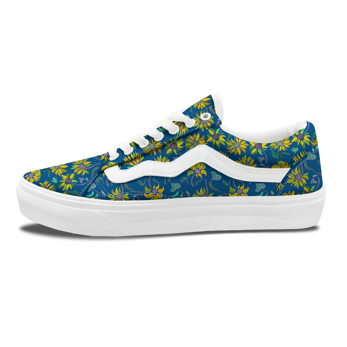 Sunflower Navy Print Pattern Skate Shoes-grizzshop