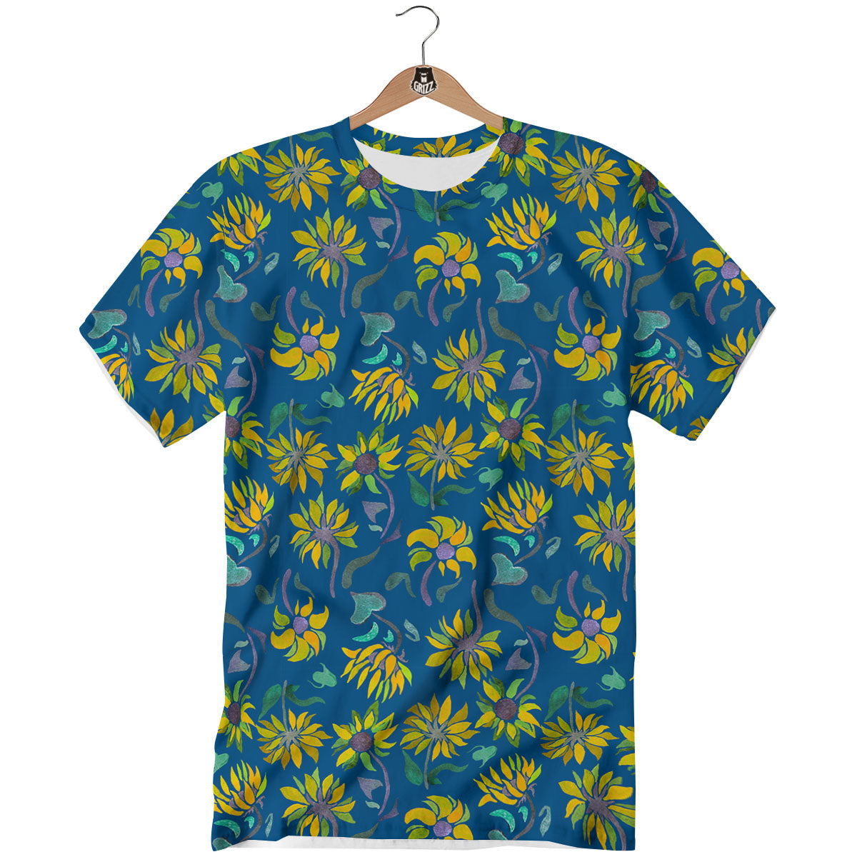 Sunflower Navy Print Pattern T-Shirt-grizzshop
