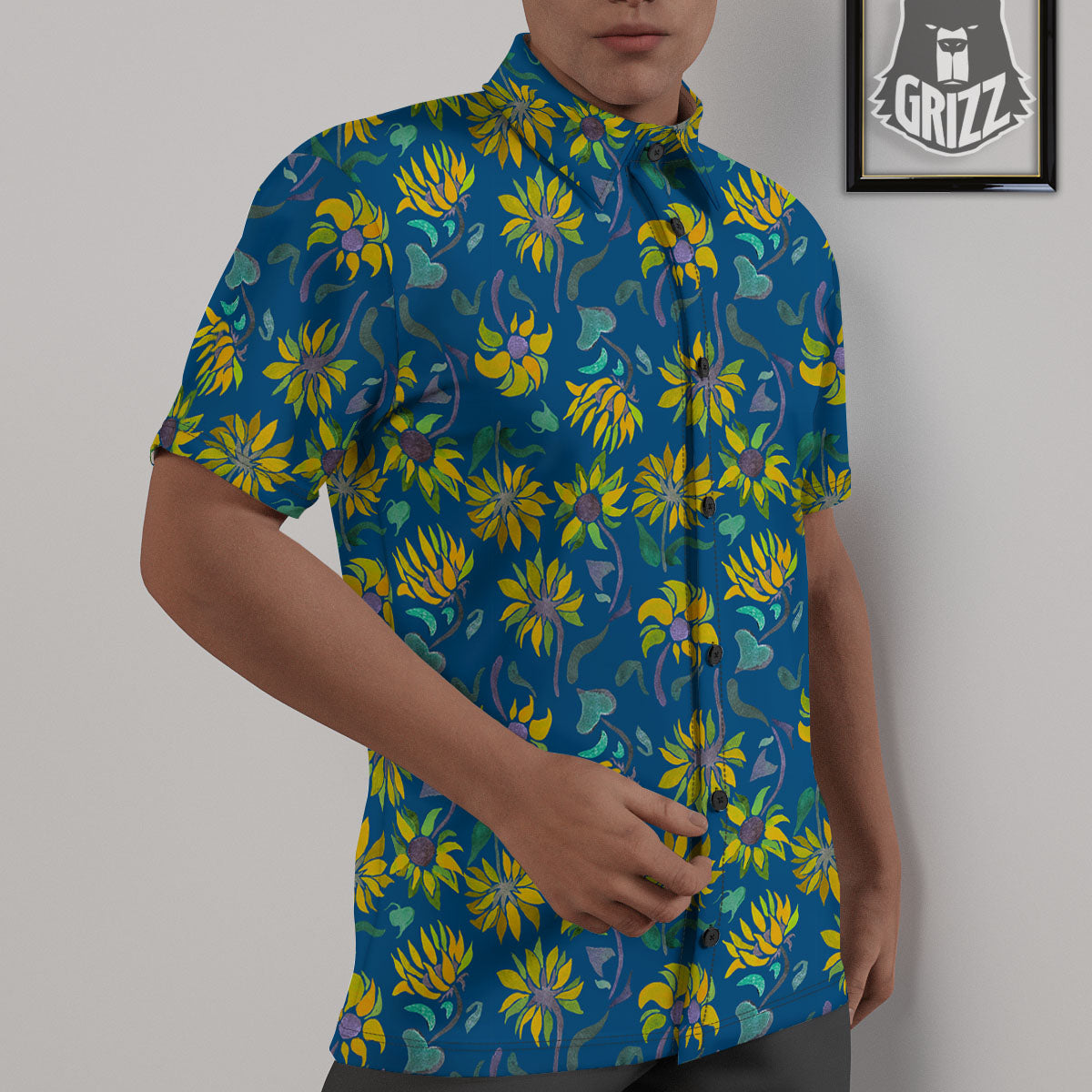 Sunflower Navy Print Pattern Untucked Shirts-grizzshop