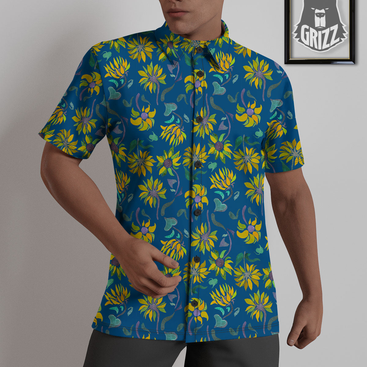 Sunflower Navy Print Pattern Untucked Shirts-grizzshop