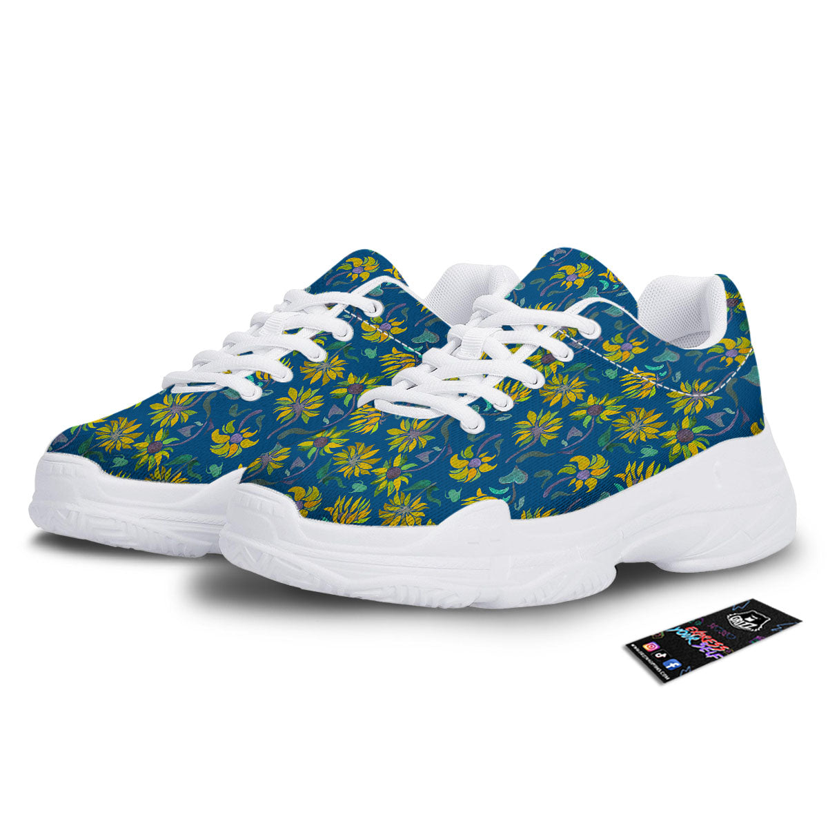 Sunflower Navy Print Pattern White Chunky Shoes-grizzshop