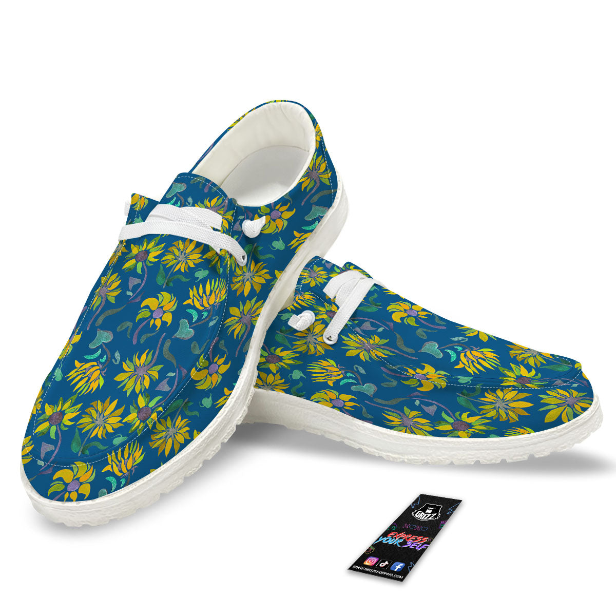 Sunflower Navy Print Pattern White Loafers-grizzshop