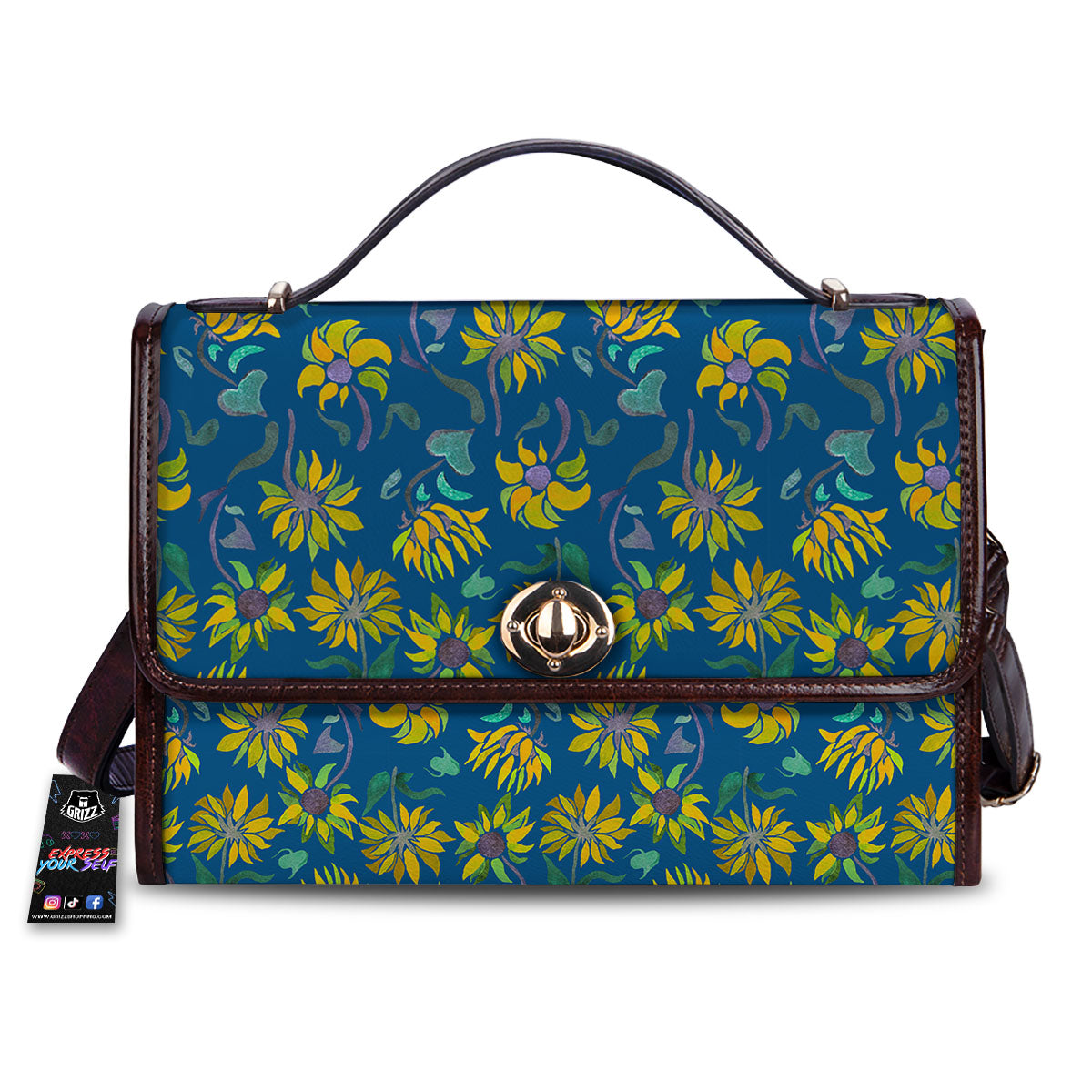 Sunflower Navy Print Pattern Women's Satchel Bag-grizzshop