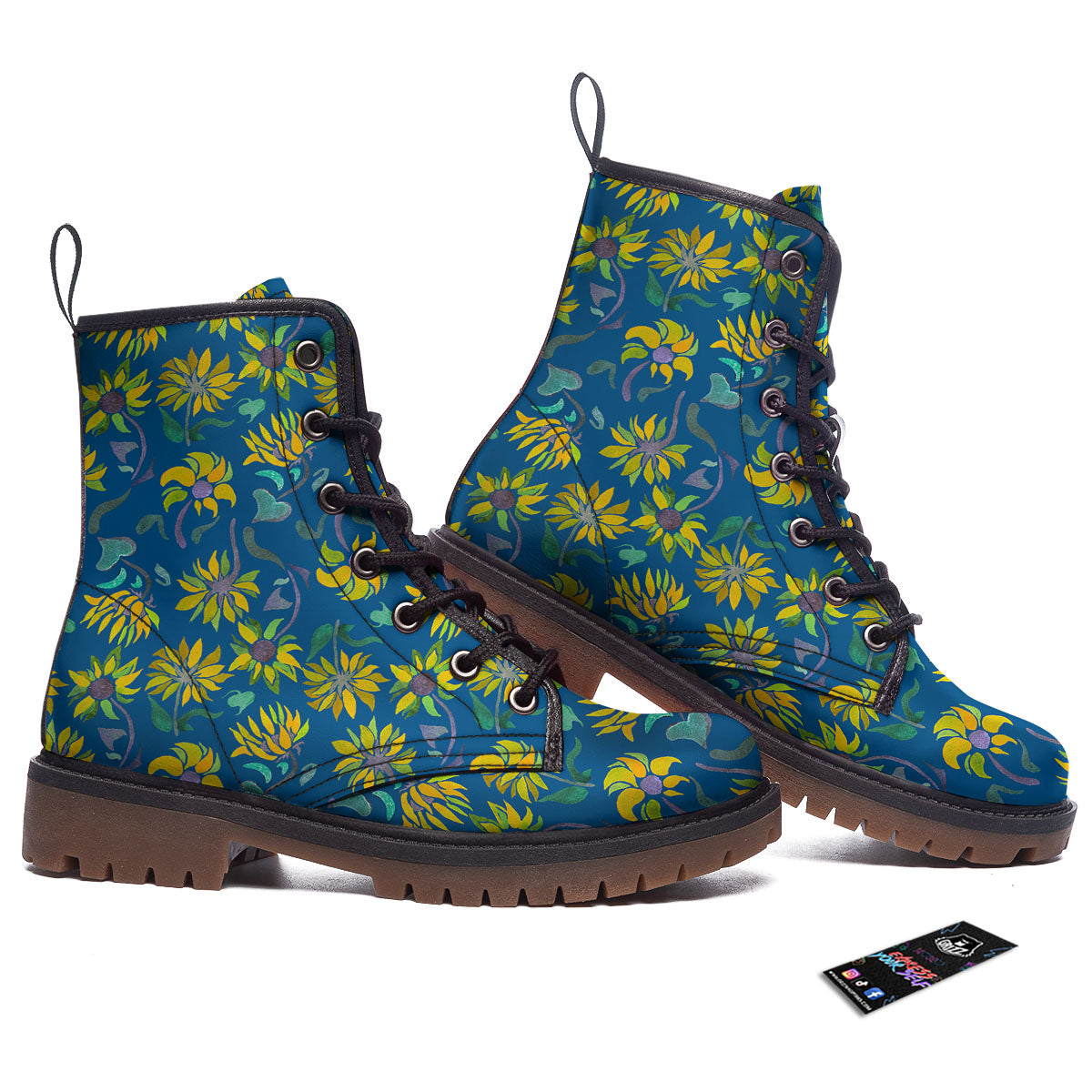 Sunflower Navy Print Pattern Work Boots-grizzshop