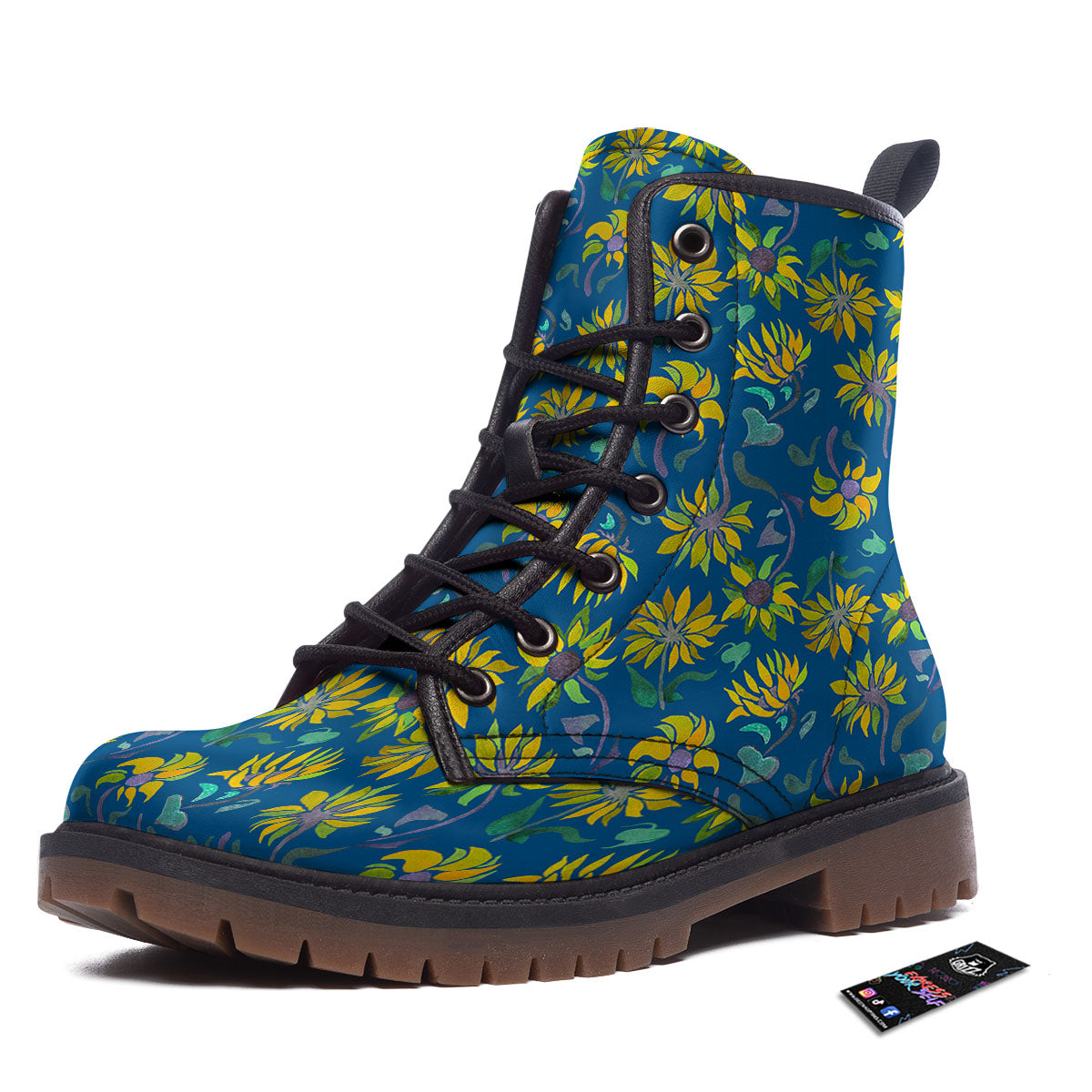 Sunflower Navy Print Pattern Work Boots-grizzshop