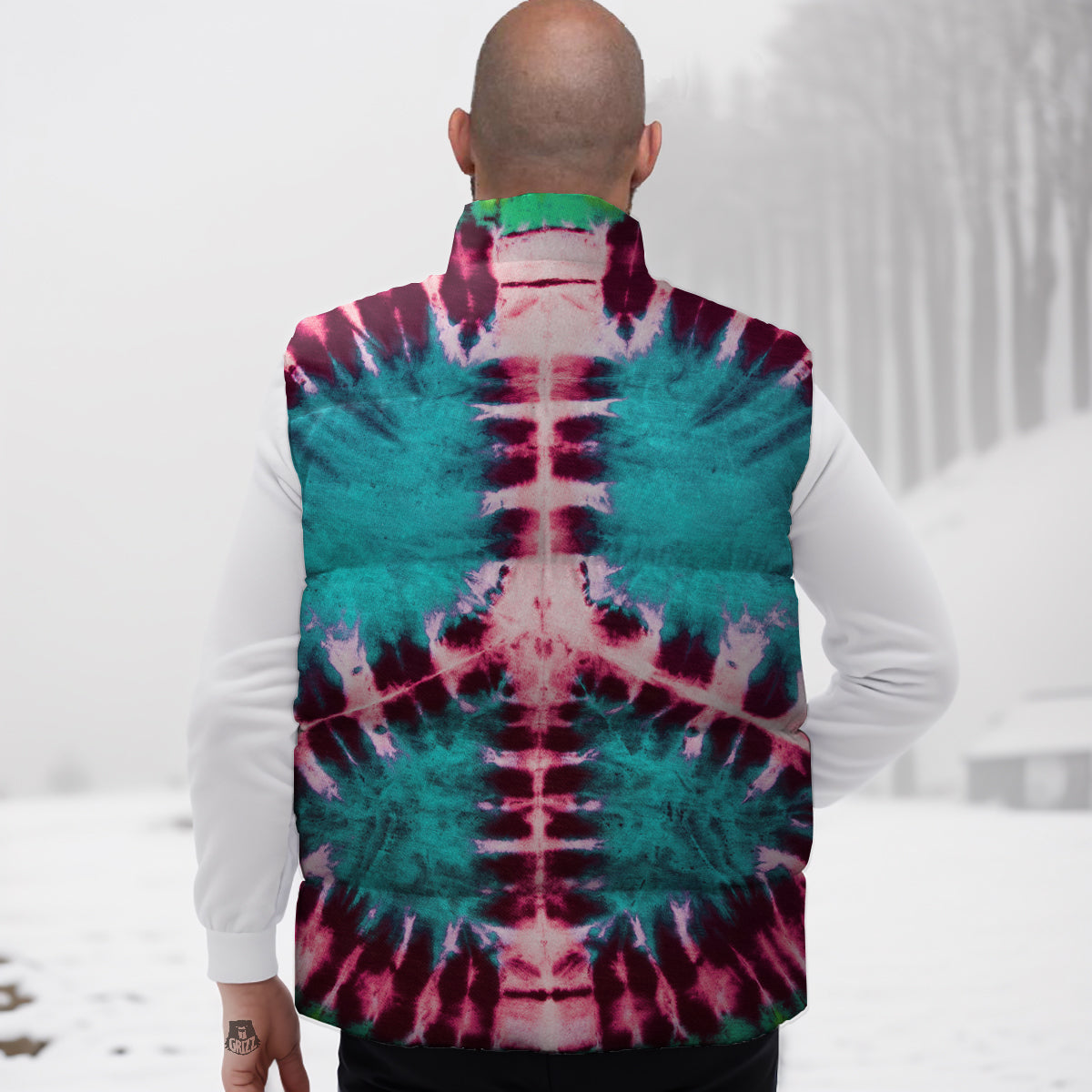 Tie Dye Peace Sign Print Down Vest