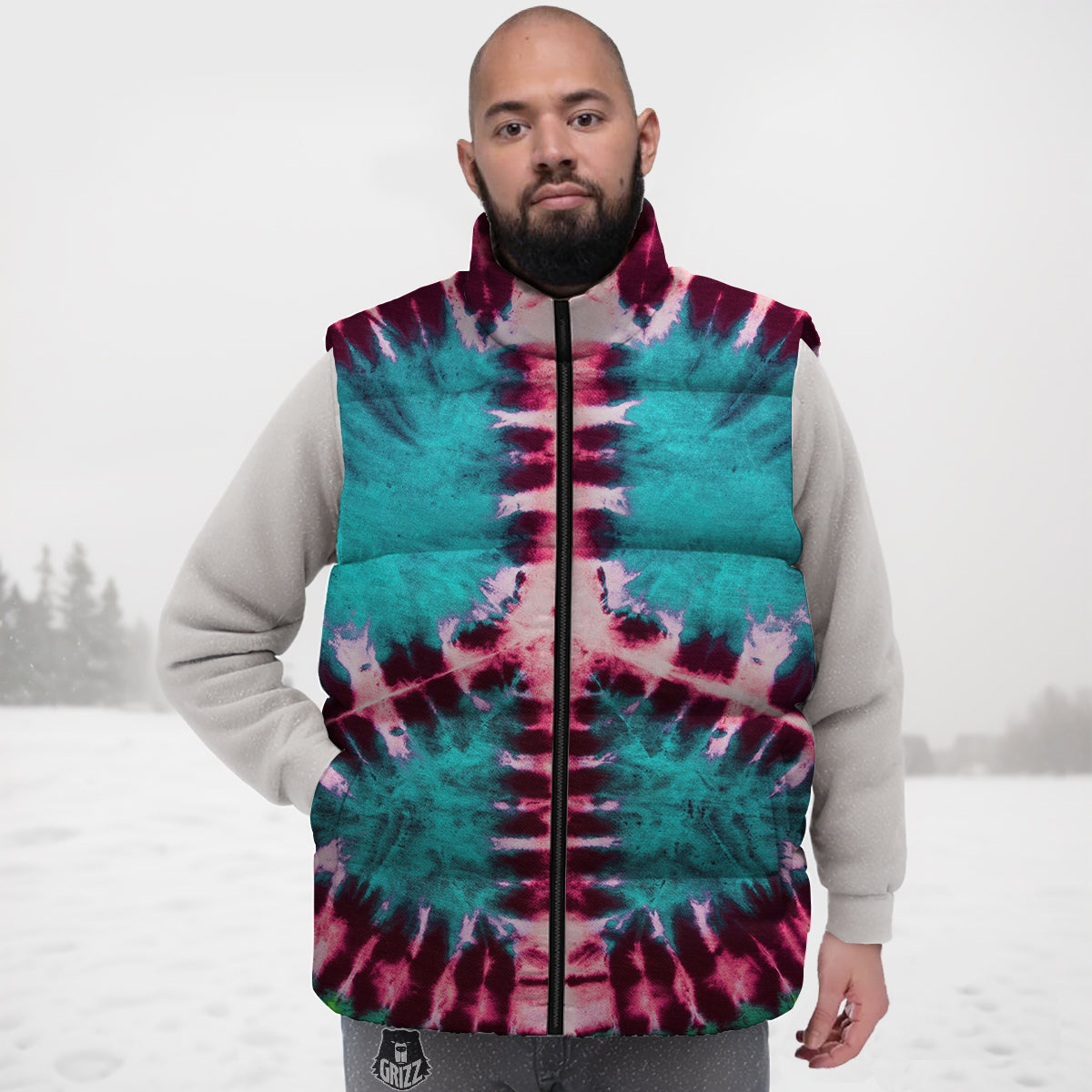 Tie Dye Peace Sign Print Down Vest
