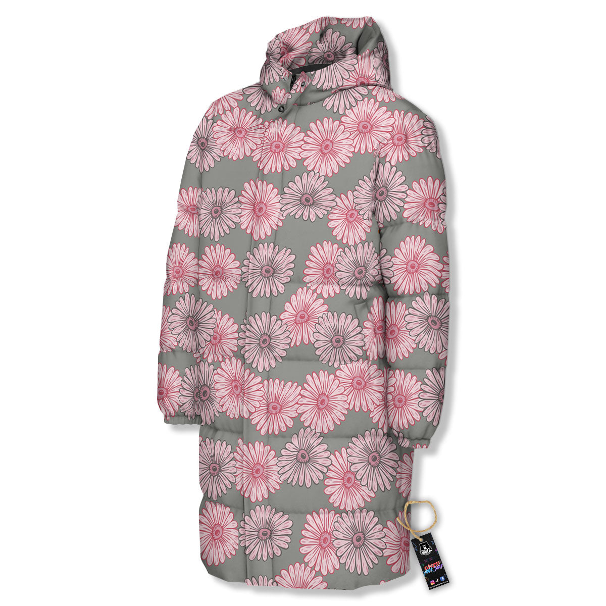 Sunflower Pink Print Pattern Long Down Jacket-grizzshop