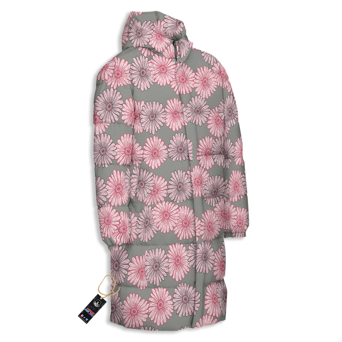 Sunflower Pink Print Pattern Long Down Jacket-grizzshop