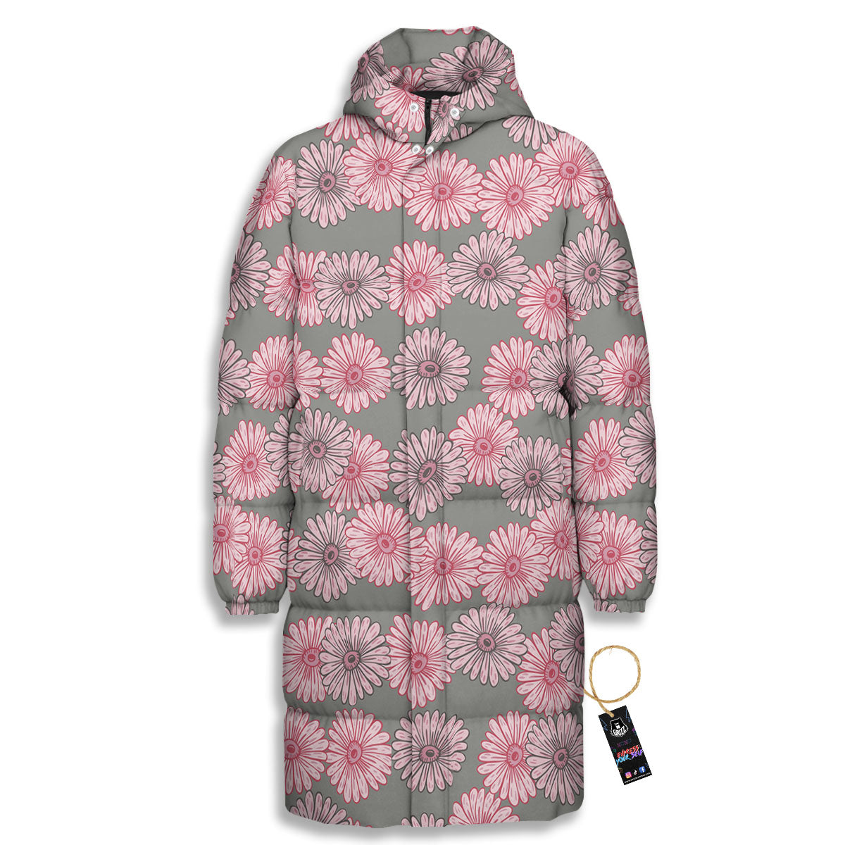 Sunflower Pink Print Pattern Long Down Jacket-grizzshop