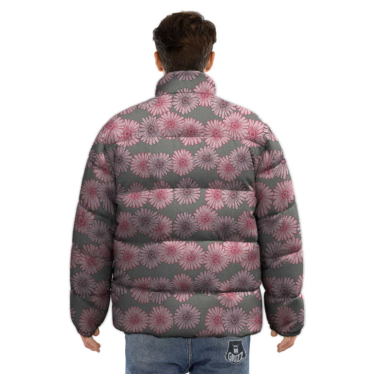 Sunflower Pink Print Pattern Puffer Jacket-grizzshop