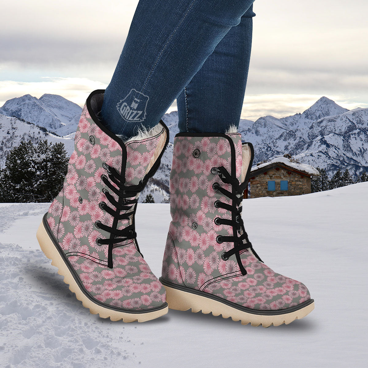 Sunflower Pink Print Pattern Snow Boots-grizzshop