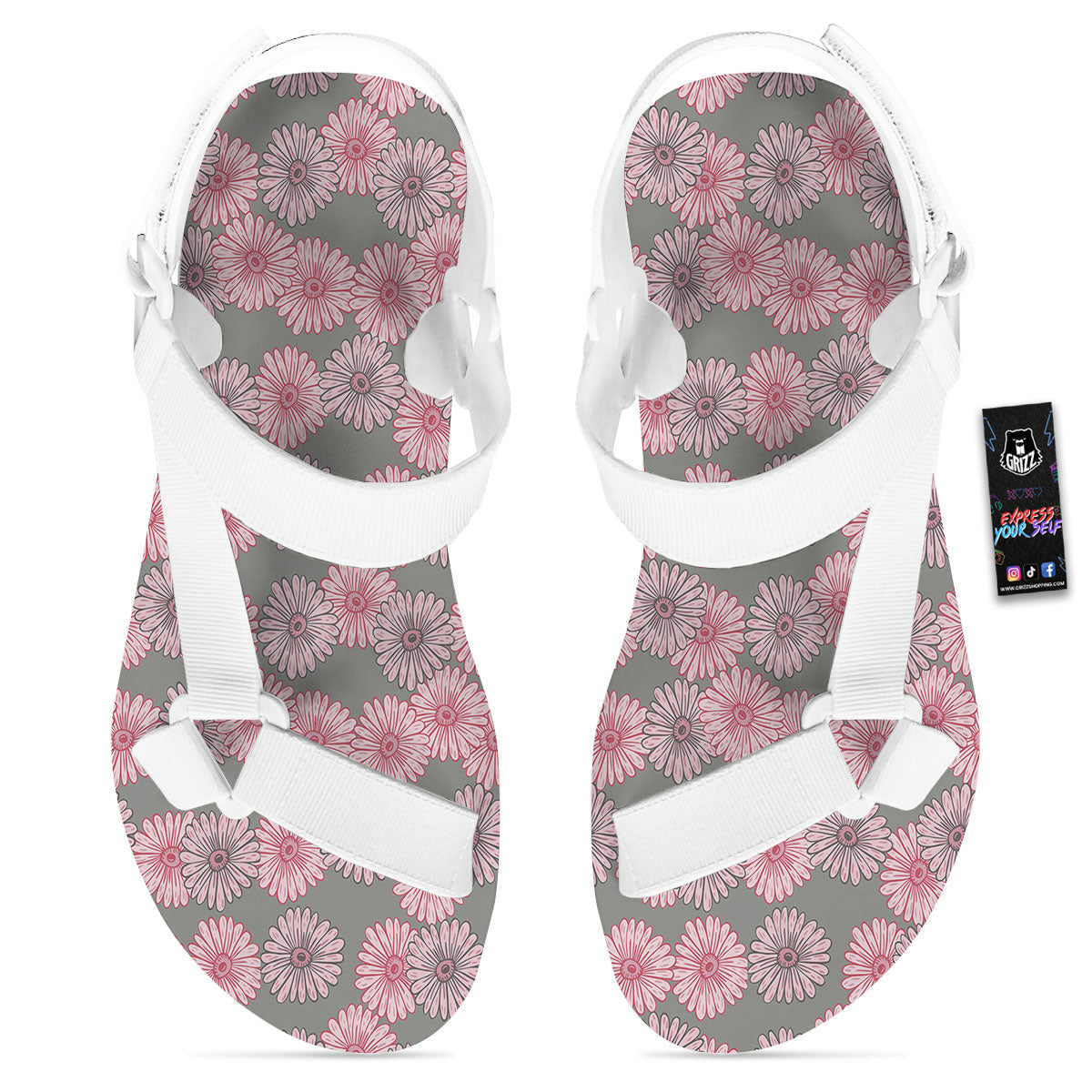 Sunflower Pink Print Pattern White Open Toe Sandals-grizzshop