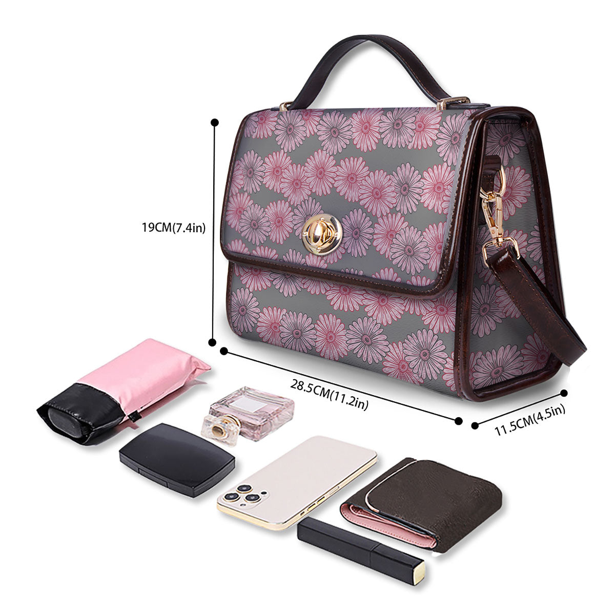 Sunflower Pink Print Pattern Women's Satchel Bag-grizzshop