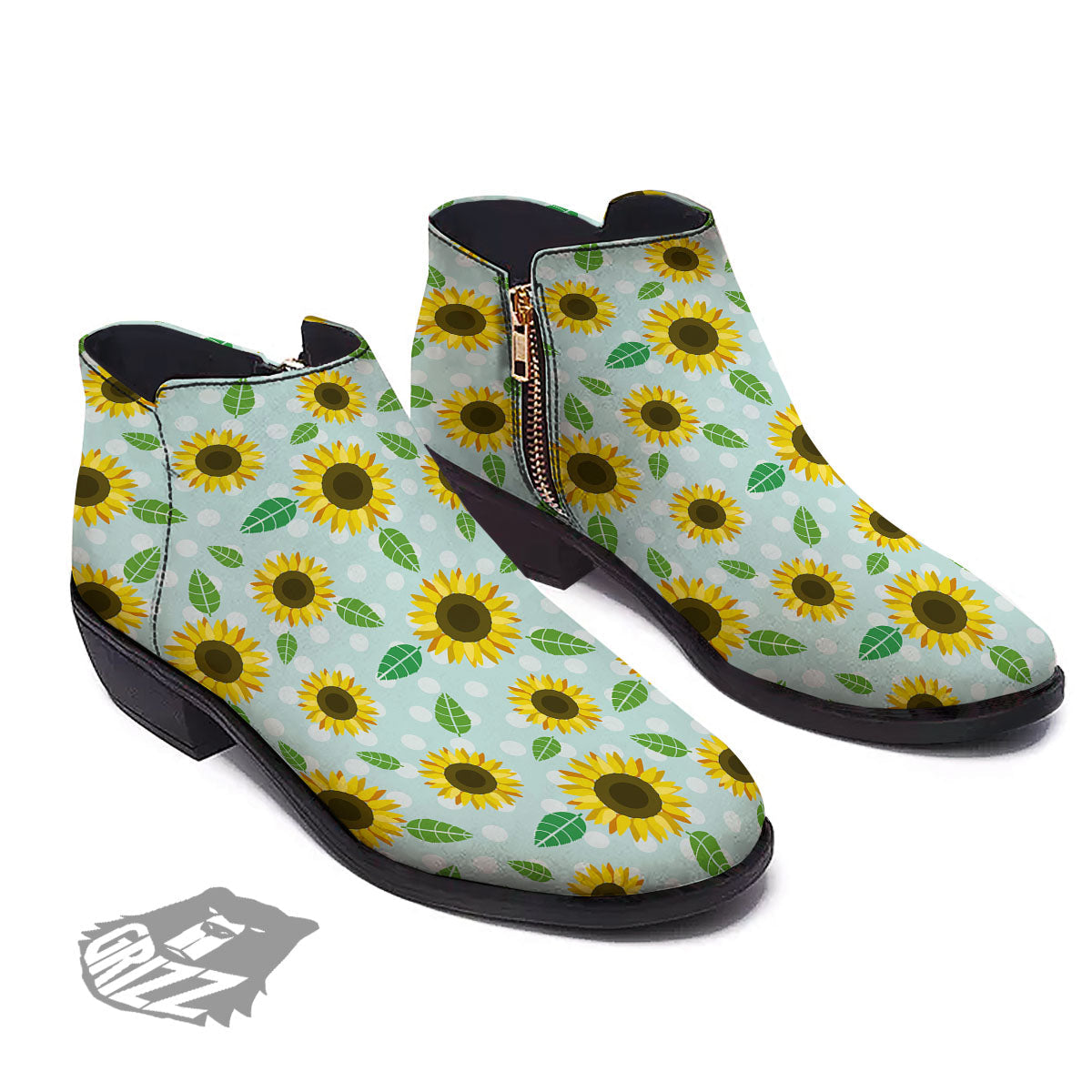 Sunflower Polka Dot Print Pattern Ankle Boots-grizzshop