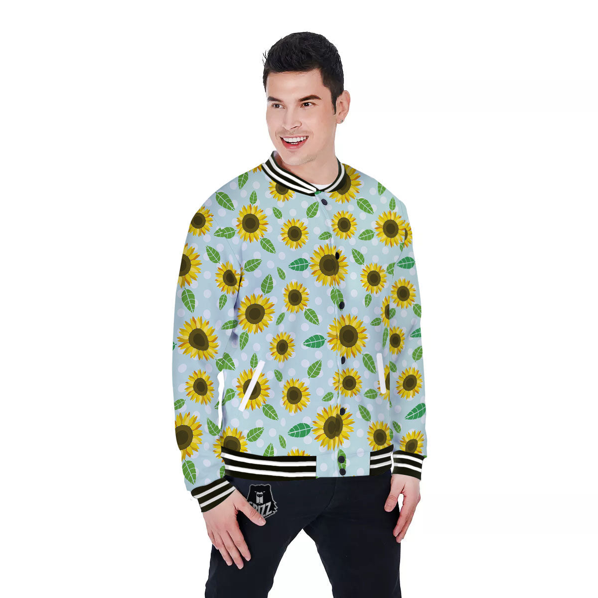 Sunflower Polka Dot Print Pattern Baseball Jacket-grizzshop