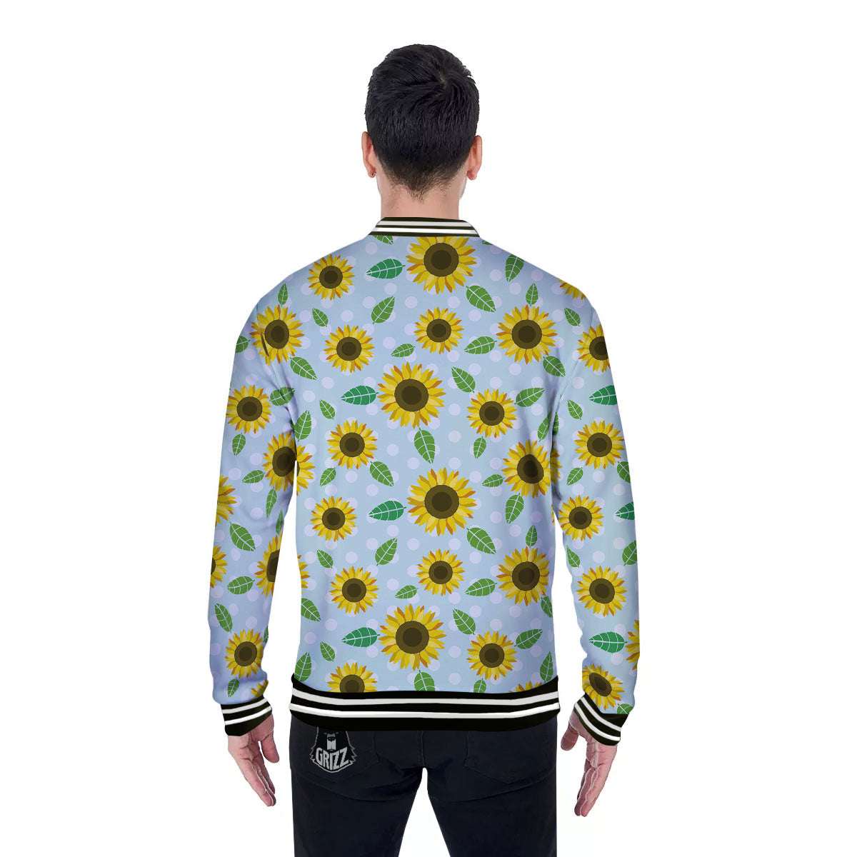 Sunflower Polka Dot Print Pattern Baseball Jacket-grizzshop
