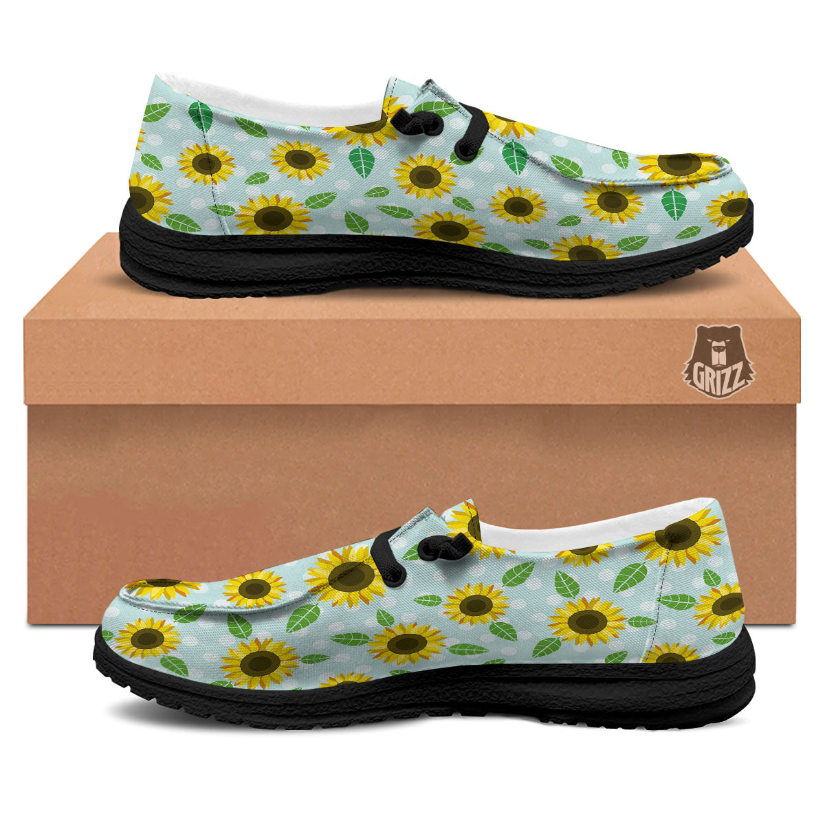 Sunflower Polka Dot Print Pattern Black Loafers-grizzshop