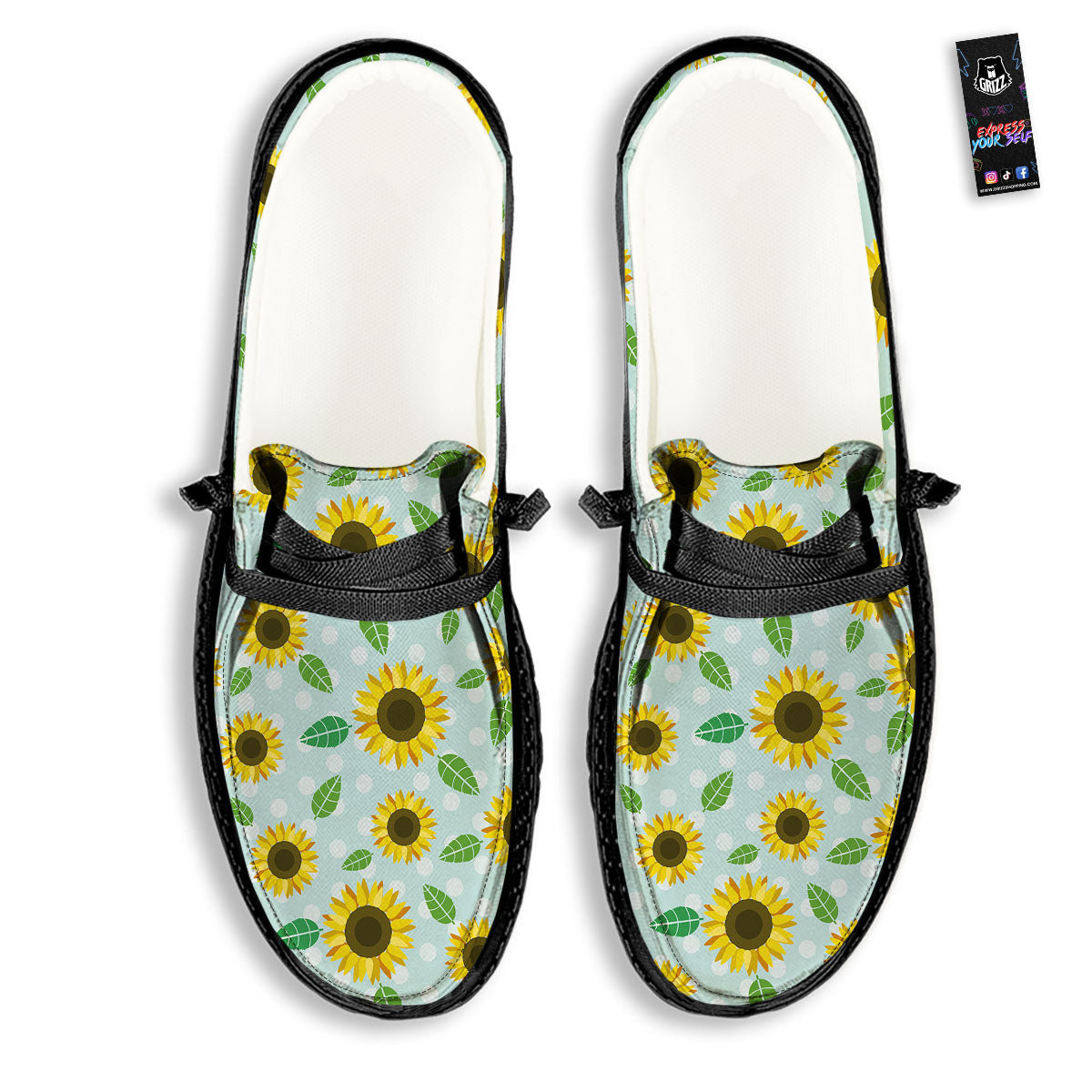 Sunflower Polka Dot Print Pattern Black Loafers-grizzshop