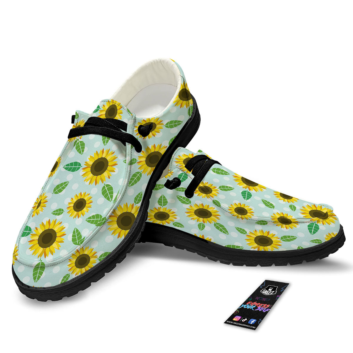 Sunflower Polka Dot Print Pattern Black Loafers-grizzshop