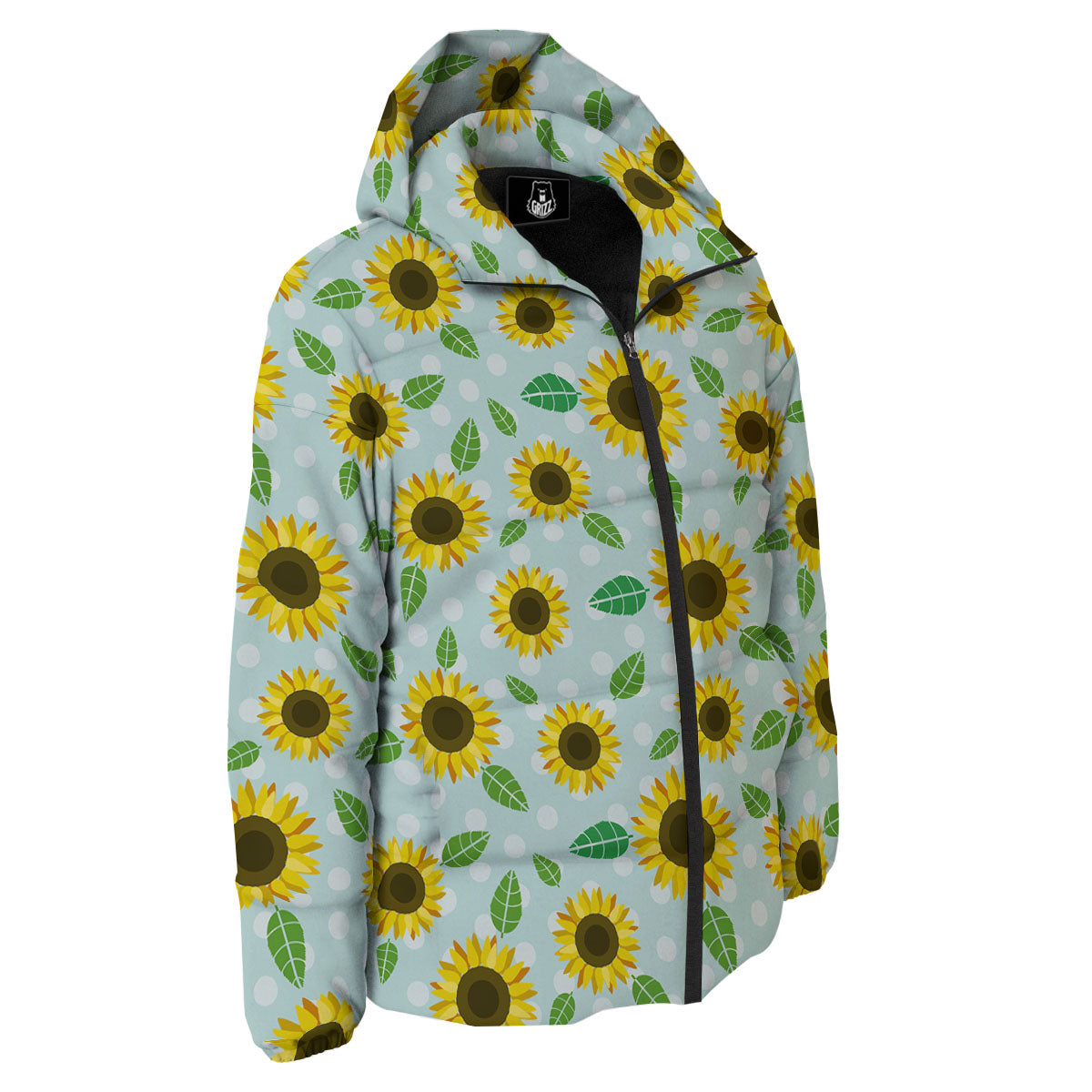 Sunflower Polka Dot Print Pattern Down Jacket-grizzshop