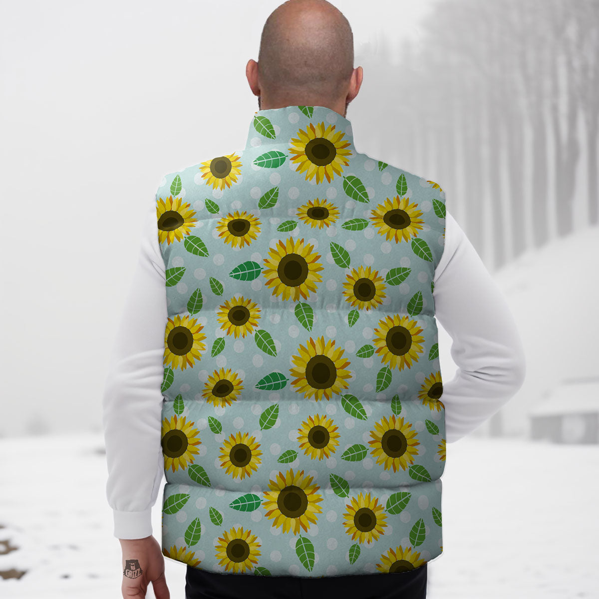 Sunflower Polka Dot Print Pattern Down Vest