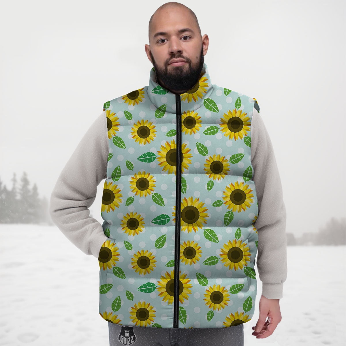 Sunflower Polka Dot Print Pattern Down Vest