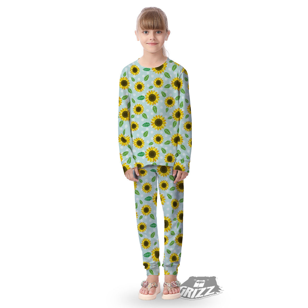 Sunflower Polka Dot Print Pattern Kid's Pajamas-grizzshop