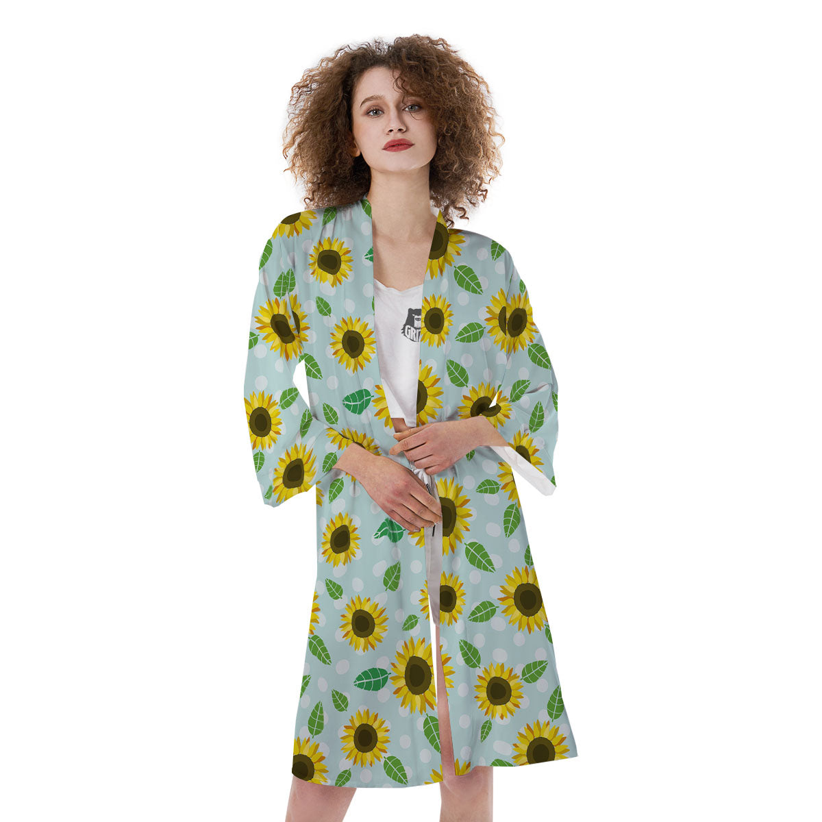 Sunflower Polka Dot Print Pattern Kimono-grizzshop