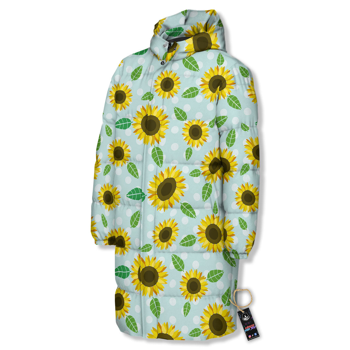 Sunflower Polka Dot Print Pattern Long Down Jacket-grizzshop