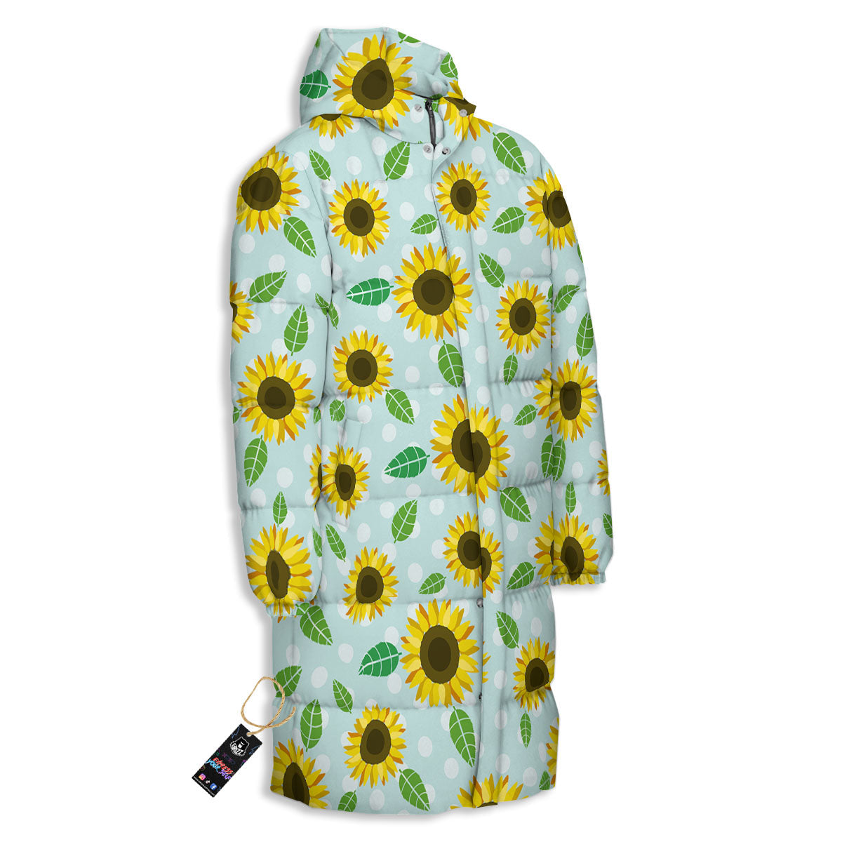Sunflower Polka Dot Print Pattern Long Down Jacket-grizzshop