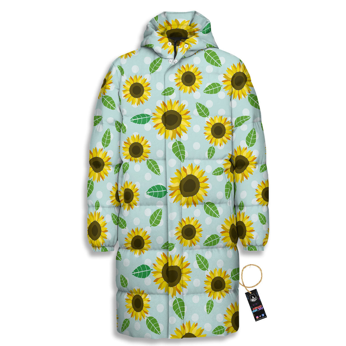 Sunflower Polka Dot Print Pattern Long Down Jacket-grizzshop