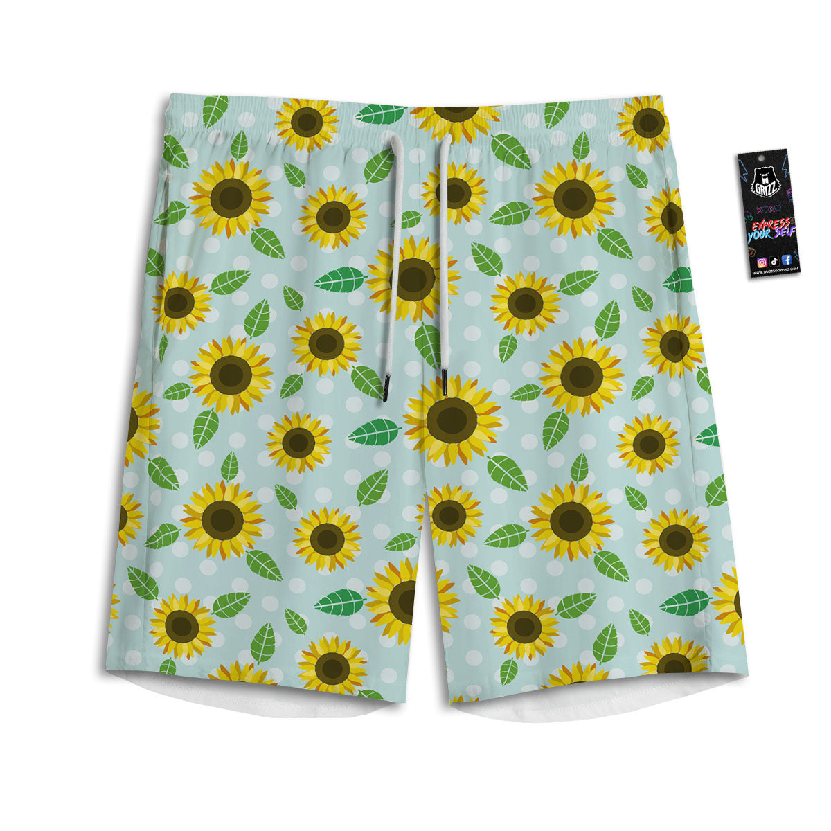 Sunflower Polka Dot Print Pattern Men's Athletic Shorts