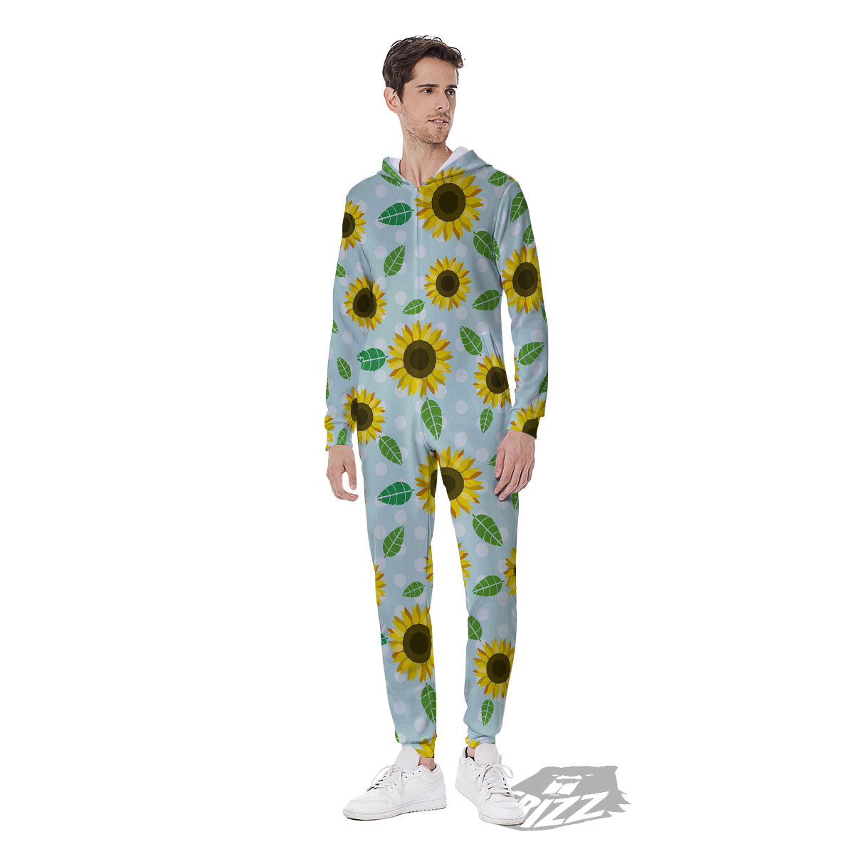 Sunflower Polka Dot Print Pattern Men's Jumpsuit-grizzshop