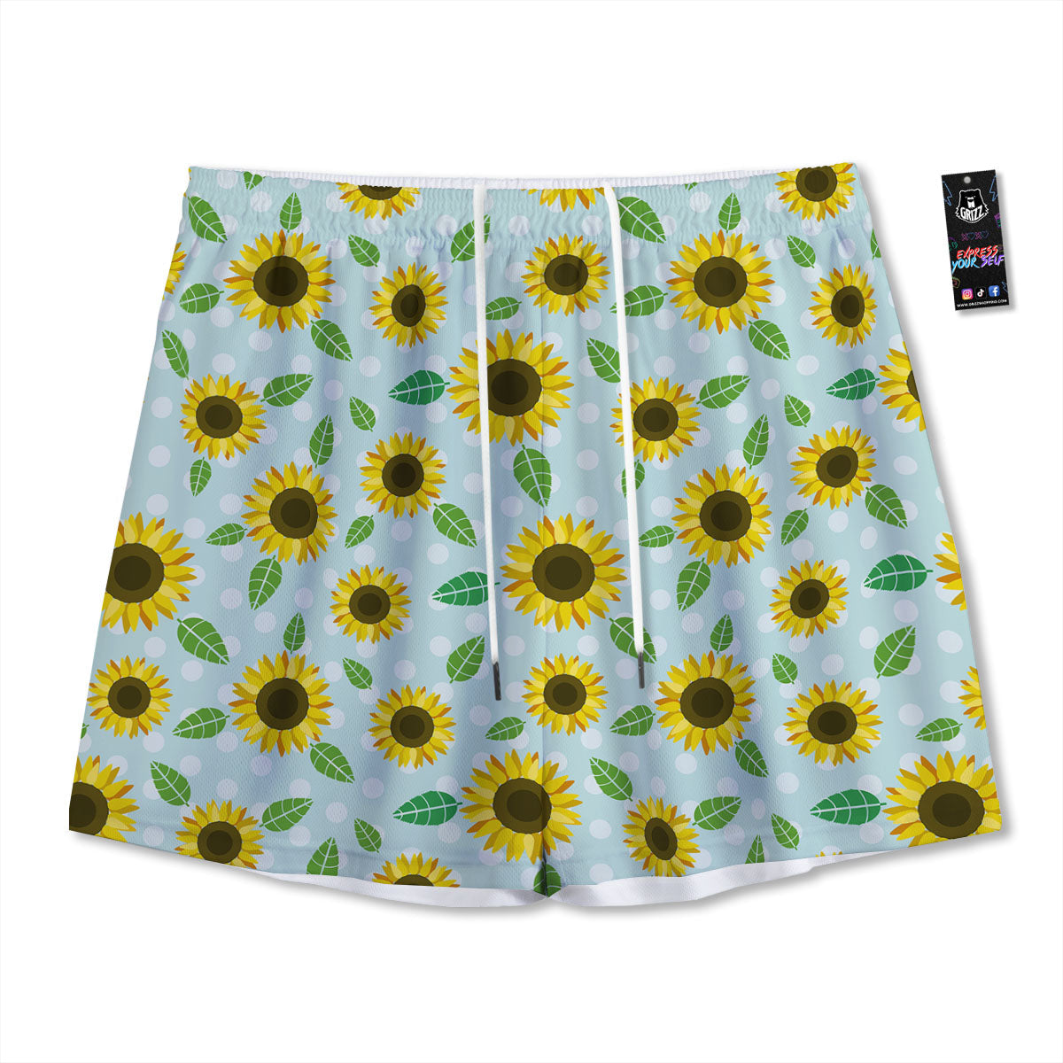 Sunflower Polka Dot Print Pattern Mesh Shorts